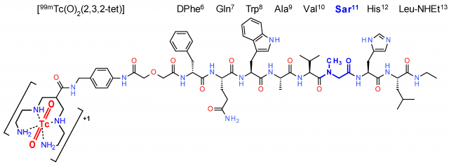 Struktura chemiczna [99mTc]Tc-DB15 (żródło: https://www.mdpi.com/2072-6694/13/20/5093) 